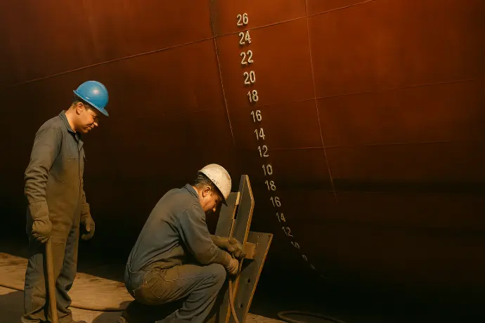 Ship hull fitters working next to a vessel