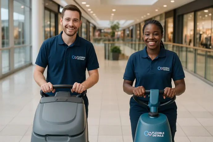 Two cleaners with cleaning machines